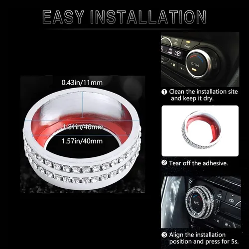 Vista 4 de CONGCONG Para Mazda Accessories AC Button Bling Crystal Accesorio Cubierta de perilla interior compatible con Mazda 3/Mazda 6/CX-5/CX-9