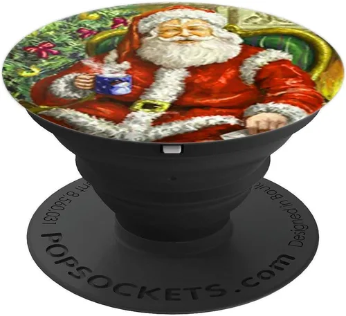 Vista 4 de PopSockets - Agarre y soporte para teléfonos y tabletas, diseño vintage de Papá Noel, Negro