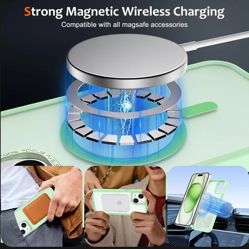 Vista 1169 de Anuck - Funda magnética para iPhone 11 compatible con MagSafe, carcasa trasera mate translúcida dura, borde de TPU, delgada, resistente a impactos