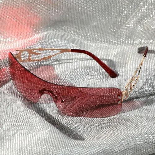 Vista 4 de YOGFIT Lentes de sol Y2K sin montura para mujeres y hombres, a la moda, envolventes, futuristas, geniales