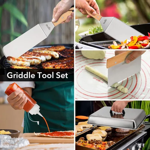 Vista 4 de Stanbroil Juego de 6 accesorios para parrilla de barbacoa, raspador de acero inoxidable resistente, espátula, cubierta de hilvanado y botellas