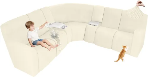 Vista 35 de ALIECOM Fundas 100% impermeables para sofá seccional reclinable, forma de L, elásticas, para esquina, funda para sofá seccional reclinable, lavable
