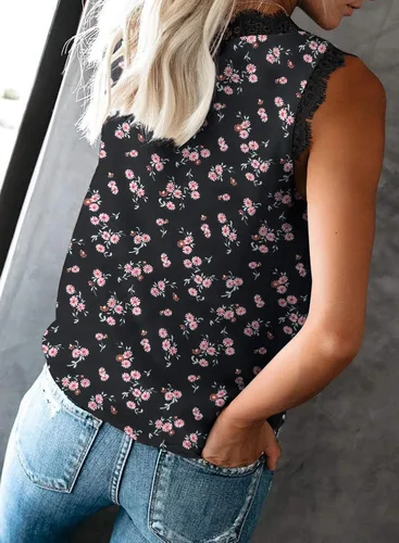 Vista 125 de VIISHOW - Camiseta sin mangas, sexy, con cuello en V y bordes de encaje para mujer, camisola de vestir, camisas de gasa, sin mangas, casuales