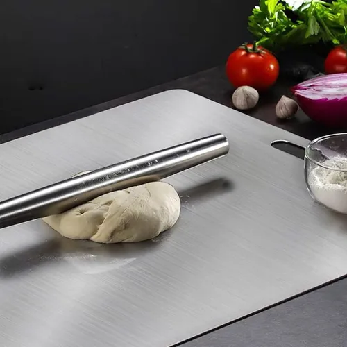 Vista 5 de Tabla de cortar de acero inoxidable 304 (extragrande, 23.6 pulgadas de largo x 19.3 pulgadas de ancho) Tabla de cortar para carne, verduras, frutas