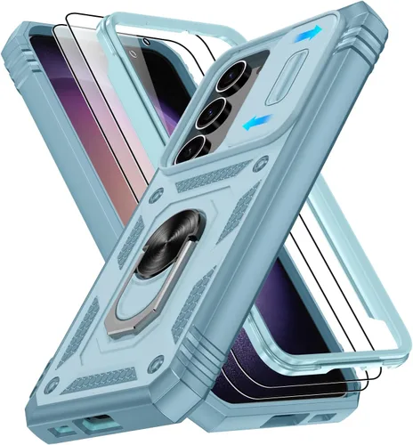 Vista 234 de Gritup Funda para Google Pixel 6 con cubierta deslizante para cámara y protector de pantalla (2 unidades), soporte de anillo giratorio 360°, funda