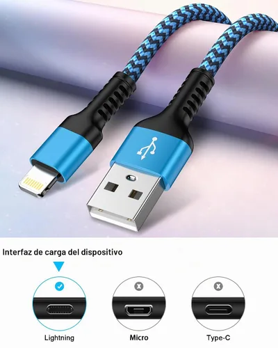 Vista 3 de Cable cargador para iPhone 14 13 12 11 Pro Max XS XR X SE, iPad