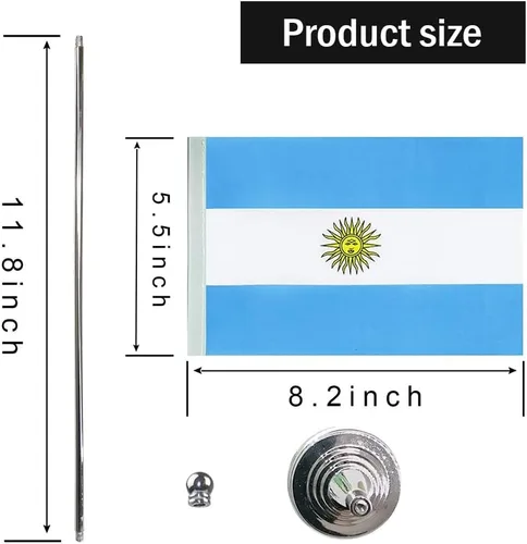 Vista 2 de Bandera argentina de Argentina, pequeña mini bandera argentina de escritorio, utilizada para mesa, oficina, aula, hogar, decoración de eventos