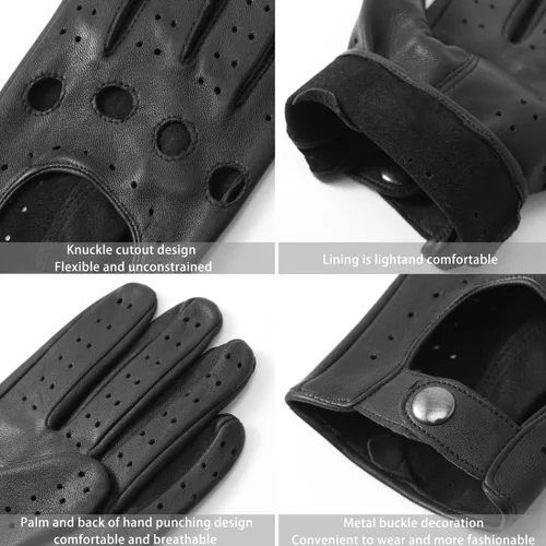 Vista 2 de Guantes de cuero de piel de cordero para conducir de Harssidanzar para hombres GM026