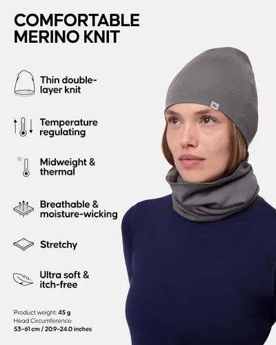 Vista 2 de DANISH ENDURANCE Gorro ligero de lana merino para hombres y mujeres, gorro térmico