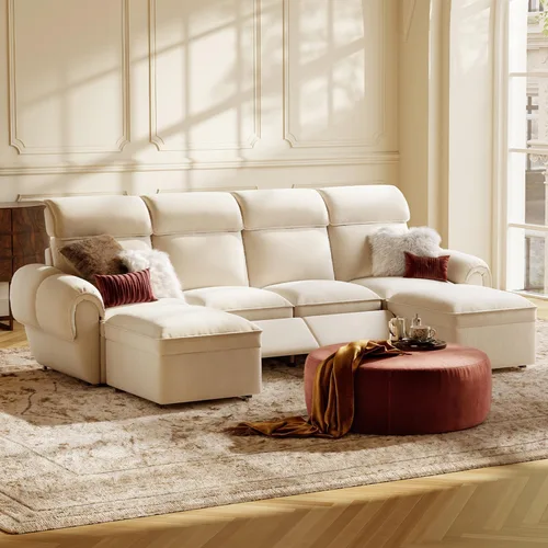 Vista 14 de ALIVING Sofá modular seccional, sofá reclinable de 3 plazas para sala de estar, blanco roto Blanco hueso