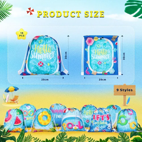 Vista 2 de Panelee - 18 bolsas con cordón para piscina y playa, para verano, fiesta de piscina, bolsas de golosinas, decoraciones de playa para niñas y niños