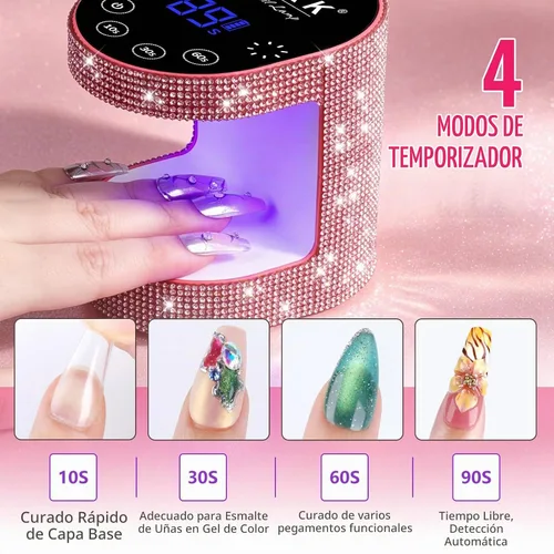 Vista 5 de MEKK 24W inalámbrico mini UV LED Flash Cure lámpara de uñas, luz UV para Diamantes de imitación de color rosa.