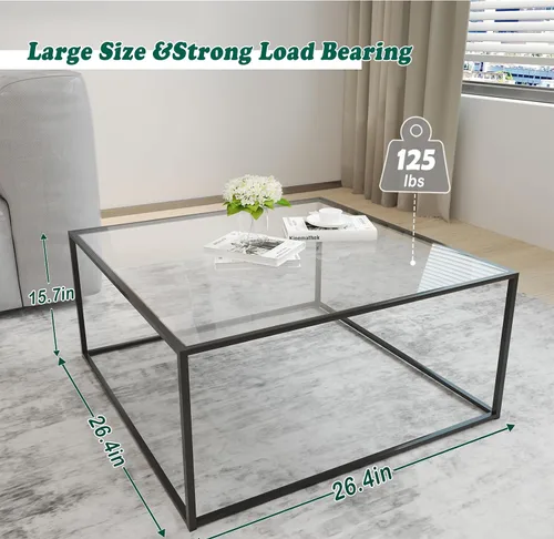 Vista 2 de Mesa de café de vidrio moderna, mesa central minimalista, mesa de café para sofá y bandeja lateral para té para sala de estar, parte superior