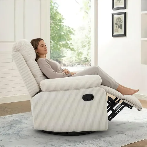 Vista 8 de Silla reclinable mecedora, moderna silla reclinable giratoria, sillón reclinable de tela de pana, sillón reclinable manual para sala de estar