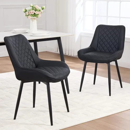 Vista 15 de Silla de Comedor, Sillas de Comedor Modernas con Cojines Gruesos, Sillas de Comedor y Cocina Tapizadas en Cuero Sintético con Patas Metálicas Marrón