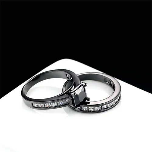Vista 2 de Ai.Moichien - Anillos de compromiso de topacio negro para mujer, resistente al desgaste, estilo vintage, joyería de boda