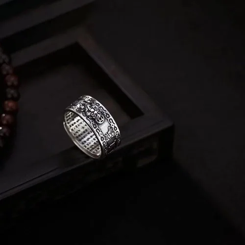 Vista 5 de Anillos de dragón PiXiu de Feng Shui para hombres y mujeres, anillo de la buena suerte para el éxito de la riqueza de plata esterlina anillos