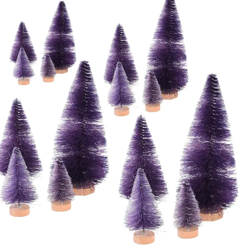 Vista 10 de DULRLLY 16 mini árboles de sisal de Navidad, árbol de Navidad en miniatura de escritorio con base de madera, árboles de cepillo para botellas