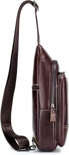 Vista 4 de Hebetag Bolso bandolera de cuero casual para hombres y mujeres para viajes al aire libre paquete de pecho