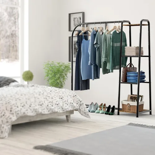 Vista 3 de Simple Houseware Perchero de ropa resistente con 4 estantes, organizador portátil de armario para colgar ropa, negro