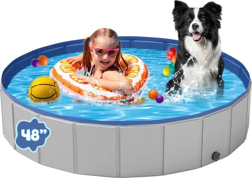 Vista 7 de Piscina para perros grandes, piscina plegable de plástico para perros antideslizantes (XL - 63 x 12 pulgadas)