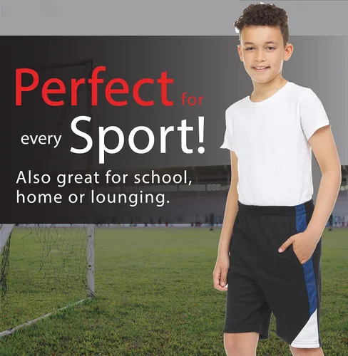 Vista 2 de Power Forward Paquete de 4 pantalones cortos de gimnasio ligeros para niños y jóvenes, atléticos, rendimiento activo, entrenamiento, baloncesto