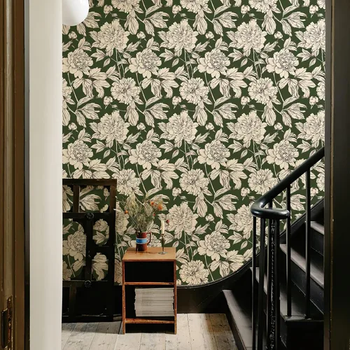 Vista 3 de Simon&Siff Papel Tapiz Lineal Floral, Papel Tapiz Blanco y Negro Despegar y Pegar Flores Boceto Papel de Pared Floral Removible para Dormitorio Baño