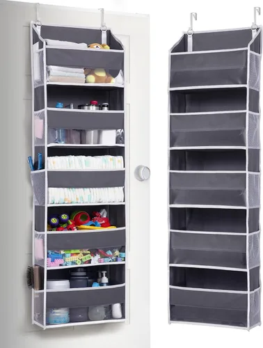 Vista 20 de ULG Organizador para colgar sobre la puerta, 5 niveles extra grande con 10 bolsillos de malla, capacidad de 100 libras, organizador de puerta Beige