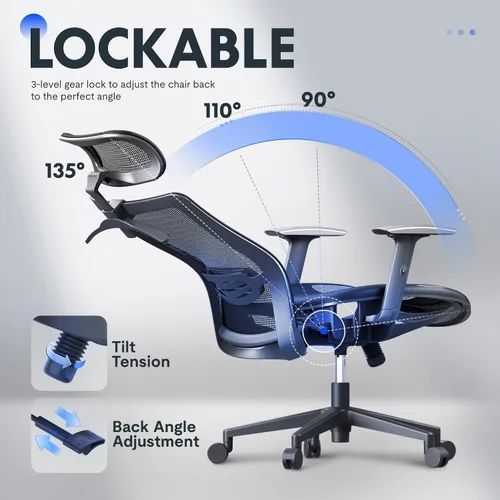 Vista 4 de FLEXISPOT OC3 Air - Silla de oficina ergonómica con respaldo de malla, silla giratoria para computadora, sillas de escritorio de oficina ejecutiva