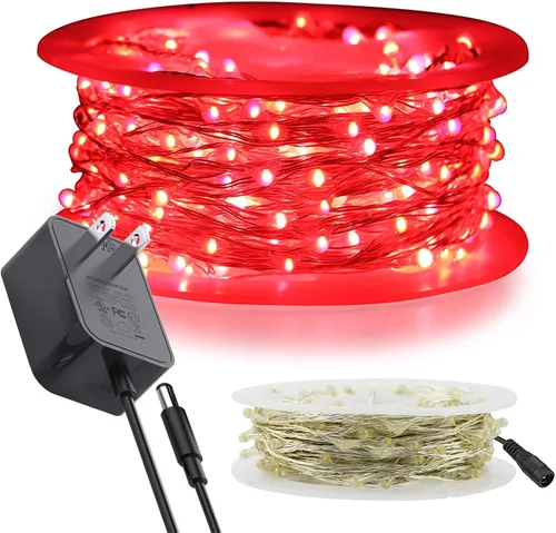 Vista 21 de RUICHEN Guirnalda de luces LED de alambre plateado con carrete de 99 pies, 300 luces LED de 99 pies, color verde