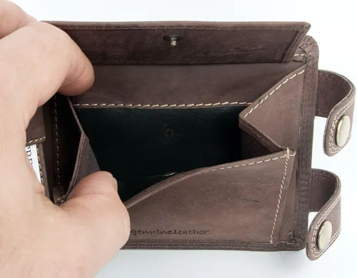 Vista 5 de FLW Cartera de cuero genuino marrón para hombre con cadena de 20 pulgadas de largo para colgar, Marrón, Cartera grande