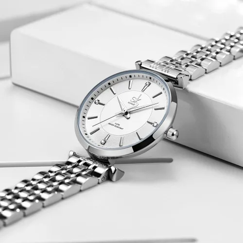 Vista 3 de SK Classic - Relojes de moda para mujer reloj de vestir de acero inoxidable sólido correa de cuero genuino