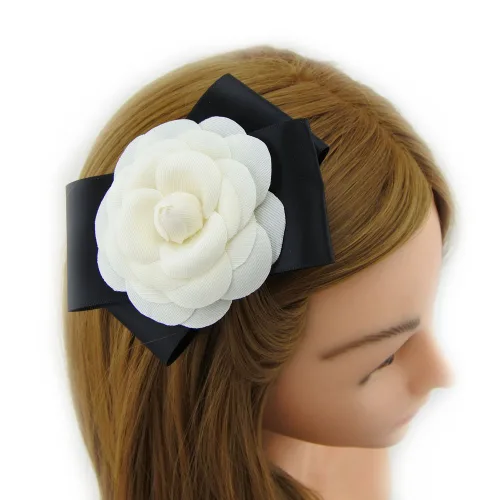 Vista 3 de Broche de pelo para mujer, diseño de flor grande, hermoso clip para el pelo (A101) (blanco)