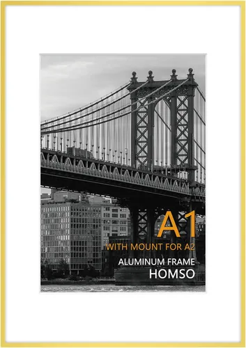 Vista 20 de Homso Marco de póster A1 en color negro, tablero fino de metal A1 con plexiglás acrílico para fotos A2 con paspartú o 23.4 x 33.1 pulgadas sin