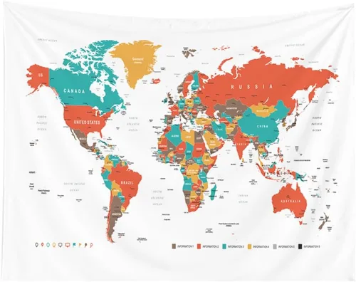 Vista 15 de CAPSCEOLL Tapiz de mapa del mundo para colgar en la pared, tapiz blanco y negro para decoración del hogar, 40 x 30 pulgadas, mapa para habitación