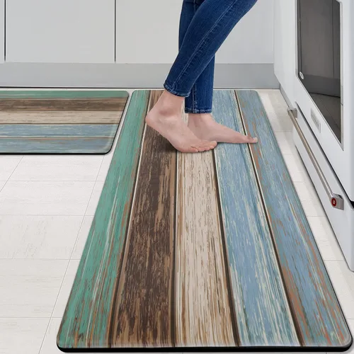 Vista 9 de MAYHMYO Juego de 2 tapetes de cocina antifatiga, diseño de mármol y azul, alfombrillas acolchadas y antideslizantes