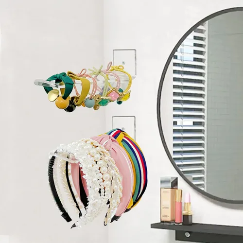 Vista 5 de Bigfety Soporte para diadema de acrílico para pared, paquete de 3 unidades, organizador transparente para colgar diademas para niñas y mujeres