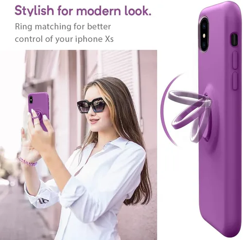 Vista 2 de MOCCA - Funda protectora de silicona con soporte, antiarañazos, de cuerpo completo y a prueba de golpes para iPhone XS/X de 5.8 pulgadas, morado