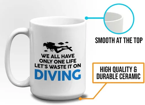 Vista 46 de Taza de café de buceo de 11 onzas, color negro, sumerge en la felicidad, actividades de respiración subacuática, pasatiempos, natación, ascenso
