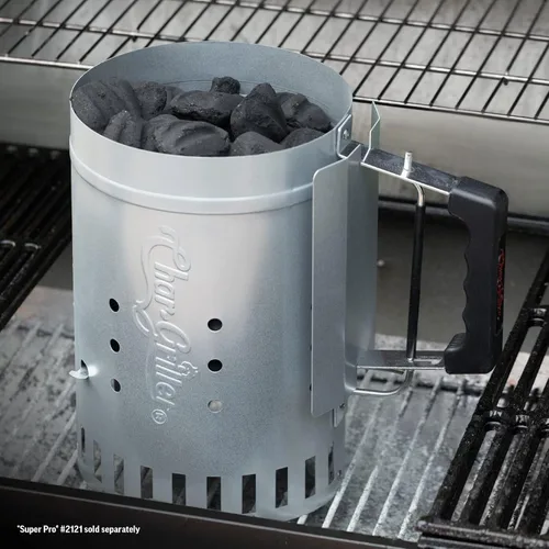 Vista 6 de Char-Griller E5030 Parrilla de gas y carbón de doble función, 2 quemadores, Black and Char-Griller Charcoal Grill Chimney Starter con gatillo