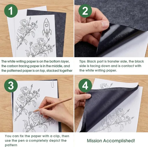 Vista 4 de psler - Papel de carbón para rastrear papel de transferencia de grafito, 30 piezas, papel de grafito negro para trazar patrones de dibujo