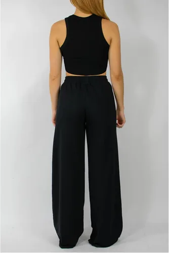 Vista 4 de Pantalones deportivos de pierna ancha para mujer, elásticos, cintura alta, pierna recta, pantalones deportivos holgados con bolsillos