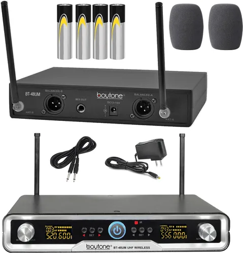 Vista 2 de Boytone BT-48UM - Micrófono inalámbrico de 100 canales, doble metal profesional UHF inalámbrico micrófono dinámico inalámbrico Sistema de micrófono