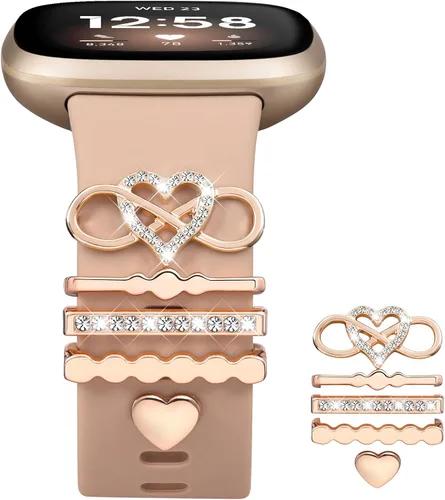 Vista 10 de Ouwegaga Compatible con Fitbit Versa 4 Bandas para Mujer/Sense 2/Sense/Versa 3 Bandas, Correa Deportiva de Silicona Suave con 5 Piezas de Anillos