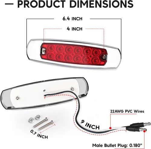 Vista 4 de Paquete de 20 (10 ámbar + 10 rojo) Luces LED de marcador lateral de 12 V con enchufe de 2 cables (CC), 12 luces LED para guardabarros, montaje