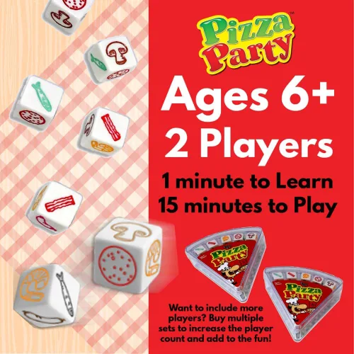 Vista 3 de University Games, Juego de dados de fiesta de pizza, juego de dados para niños y familias, a partir de 6 años
