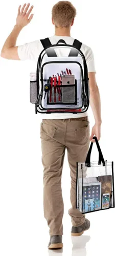 Vista 2 de TENDYCOCO Mochilas transparentes resistentes con correa reforzada, bolsa transparente aprobada para estadios, mochila transparente para estadios