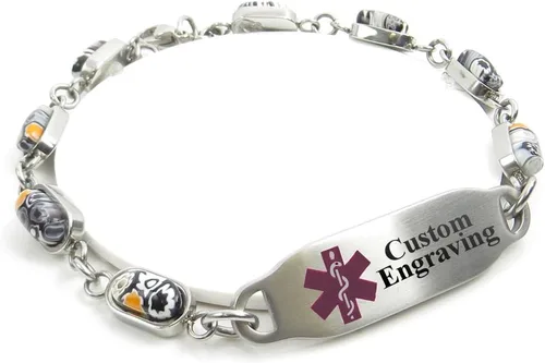 Vista 10 de Medical Alert Bracelet for Women with Engraving - 5mm Steel & Glass