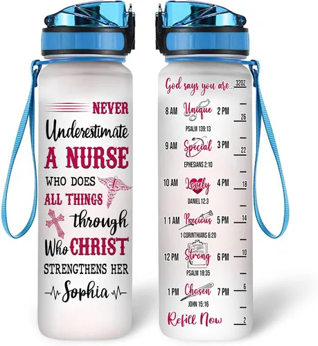 Vista 12 de Estetoscopio personalizado para enfermera, botella de agua motivacional de 32 onzas, nombre personalizado, enfermera, regalos para graduación