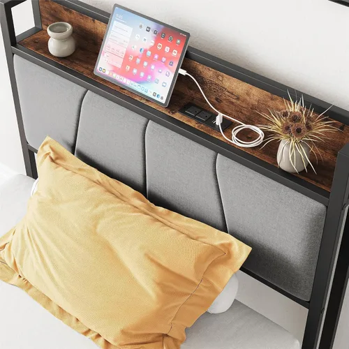 Vista 5 de Anwick Cama individual de metal, base de cama industrial tamaño individual con cabecera y 2 puertos USB, base de colchón resistente